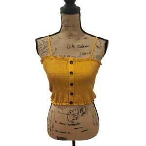 Active USA mustard tube top crop with contrasting buttons, size medium
